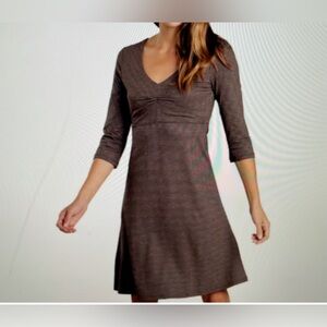 Toad & Co Dress Rosalinda Sz XSmall Organic Cotton Brown Stretch 3/4 Sleeves